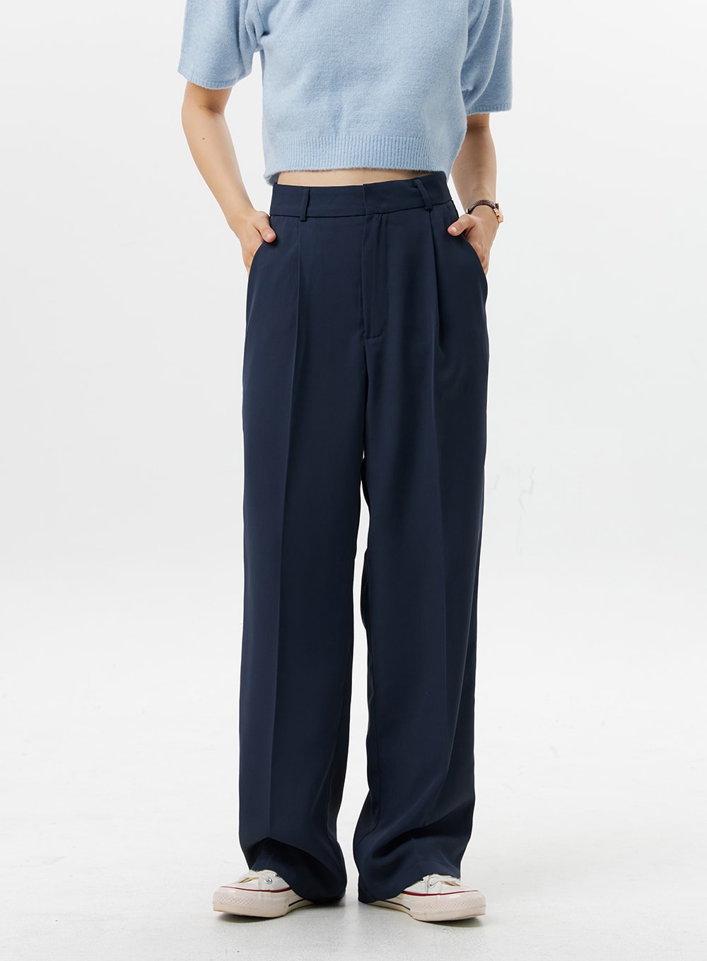 Pintuck navy blue wide-leg pant, Part Two