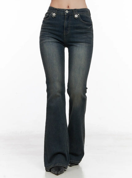hazel-button-washed-flared-jeans-cn514 / Dark blue