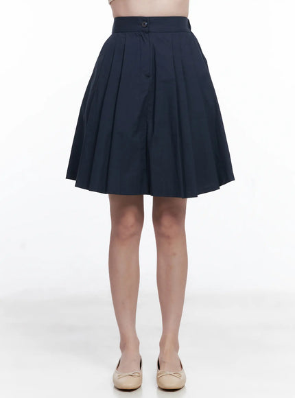 pintuck-a-line-pleated-knee-length-skirt-cg520 / Dark blue