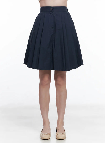 pintuck-a-line-pleated-knee-length-skirt-cg520 / Dark blue