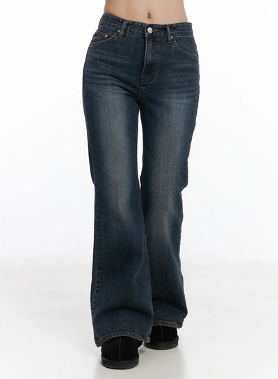 jiyo-vintage-wash-bootcut-flared-jeans-cj515 / Dark blue