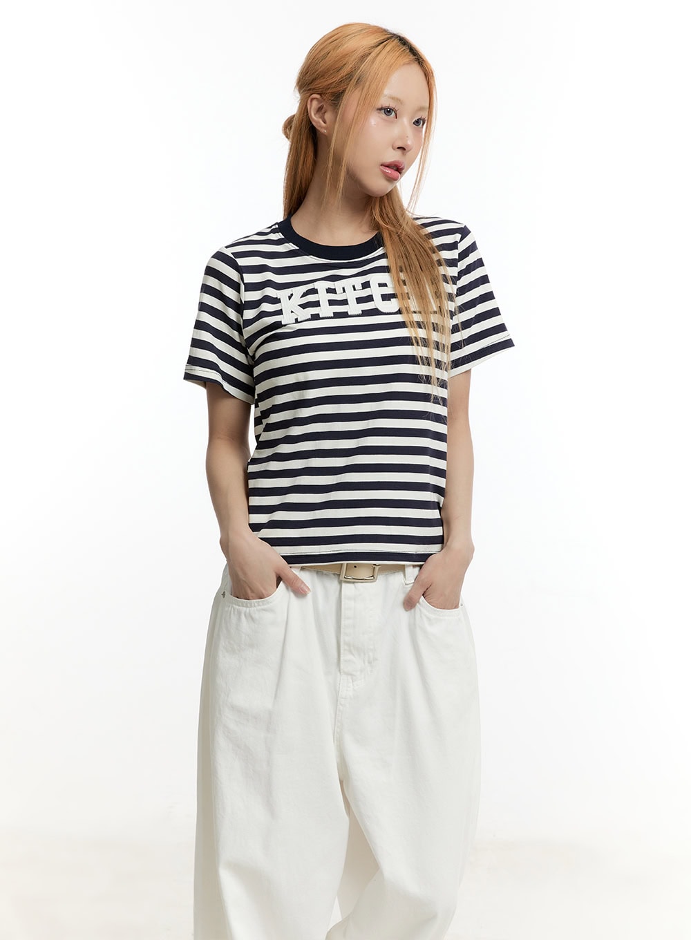striped-patch-cotton-t-shirt-cy505 / Dark blue