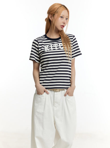 striped-patch-cotton-t-shirt-cy505 / Dark blue