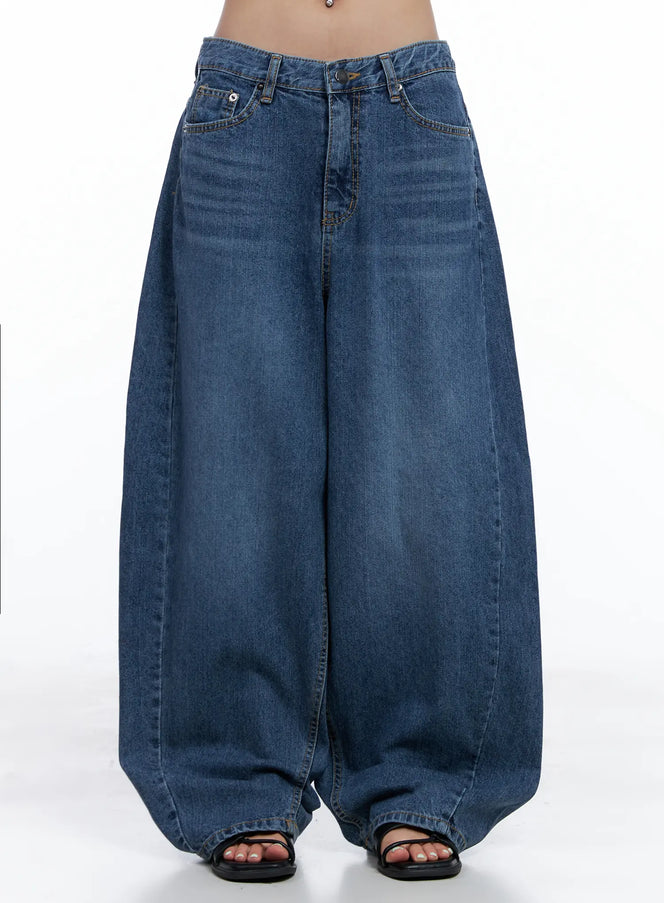 shuhua-washed-wide-leg-denim-jeans-cl510 / Dark blue