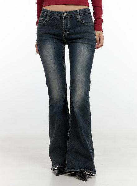 Ingrid Low-Rise Washed Flared Denim Jeans CN404 - Korean Women's
