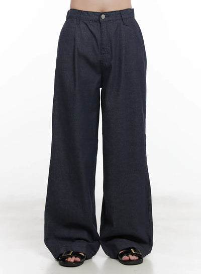yoona-wide-leg-pintuck-jeans-cu523 / Dark blue