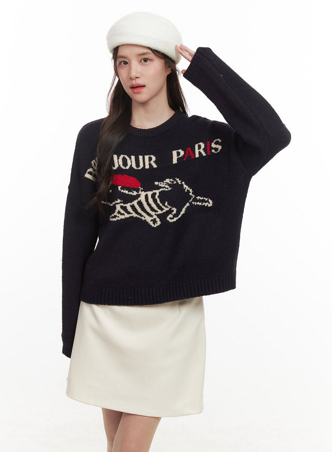 Paris Puppy Graphic Sweater CJ515