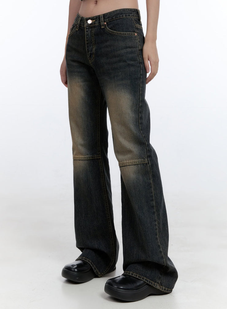 kira-stitched-detail-bootcut-jeans-cg414 / Dark blue