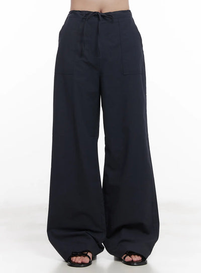 ribbon-tie-wide-leg-pants-cu523 / Dark blue