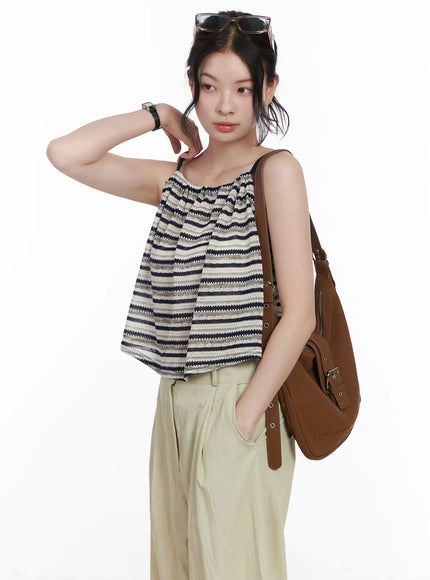 striped-tie-knit-sleeveless-top-ca509 / Dark blue
