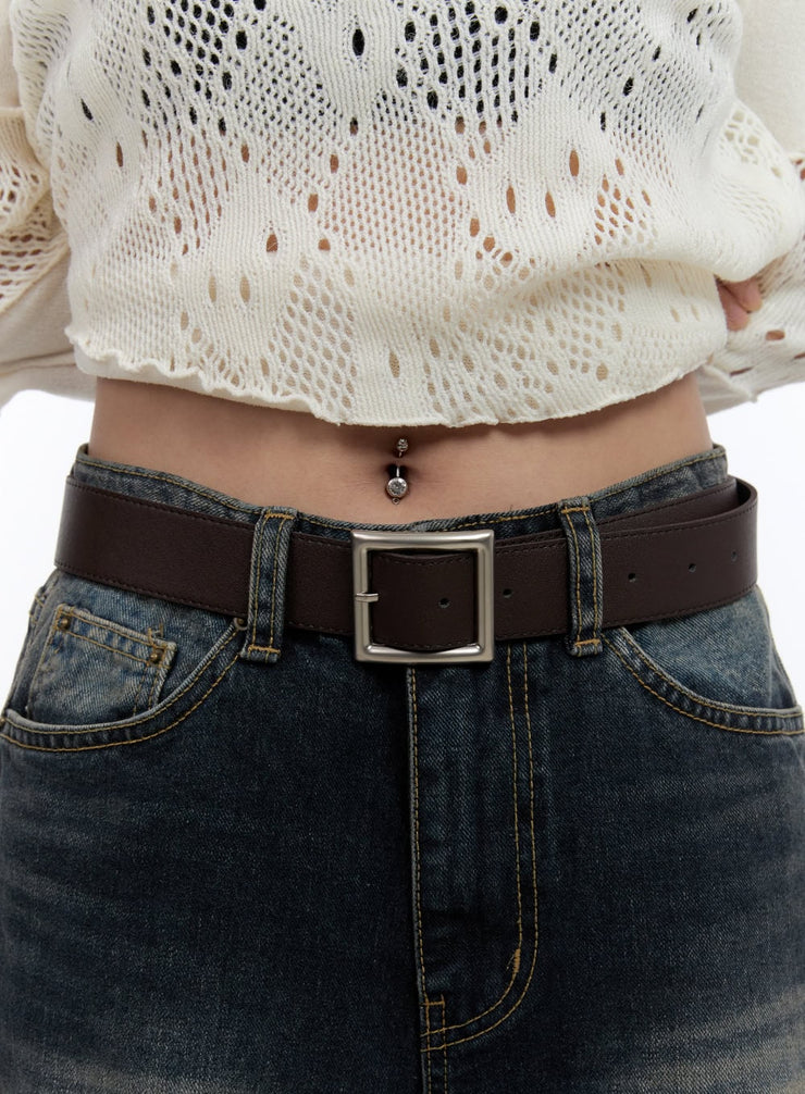 faux-leather-square-belt-co422 / Dark brown