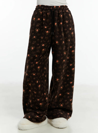 floral-fleece-wide-leg-pants-cd514 / Dark brown