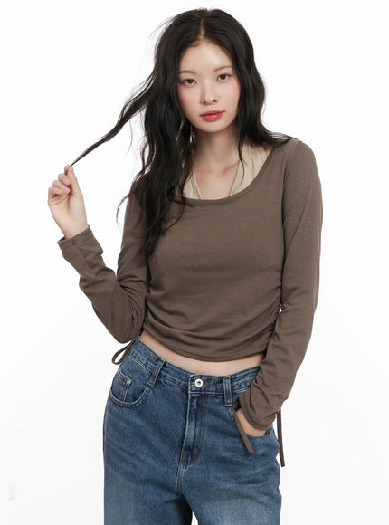 halter-layered-side-string-crop-top-co530 / Dark brwon