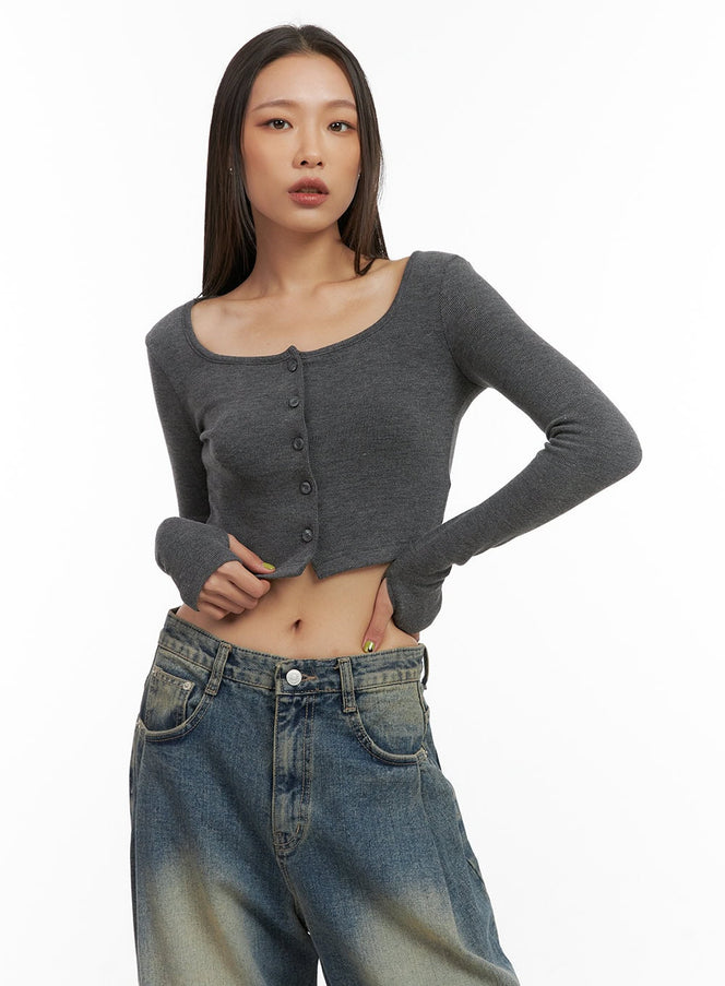 buttoned-slim-fit-crop-cardigan-co424 / Dark gray