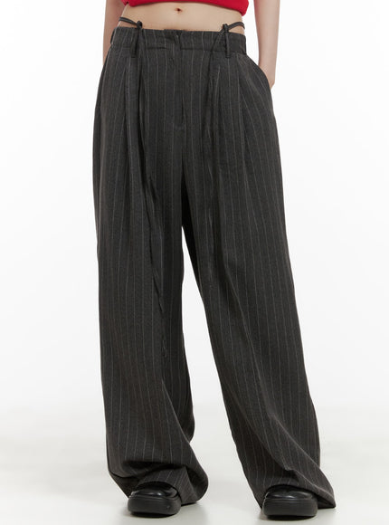 pintuck-stripe-wide-trousers-ca418 / Dark gray