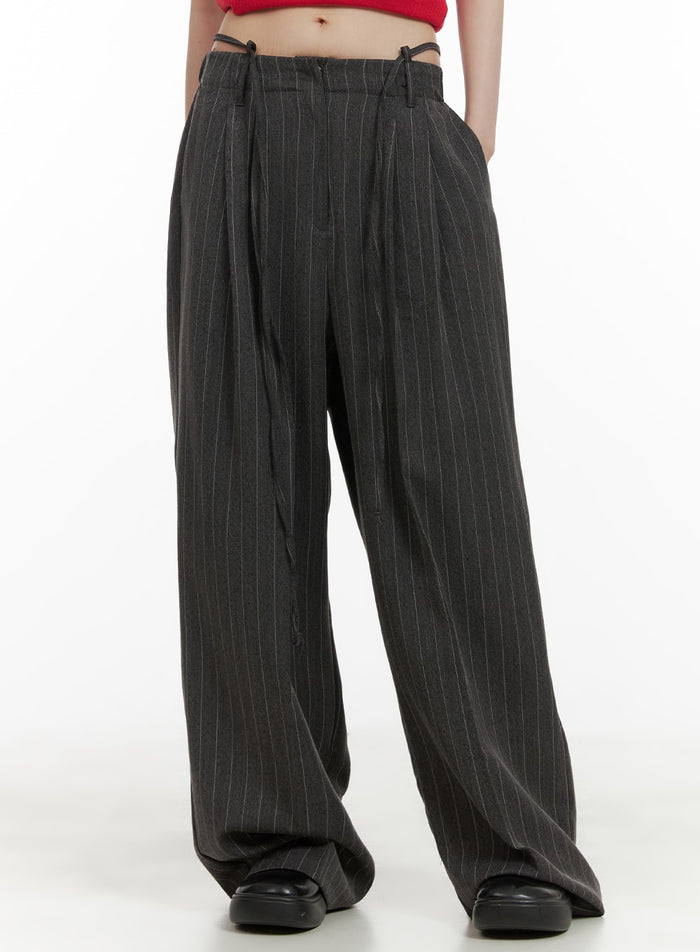 pintuck-stripe-wide-trousers-ca418 / Dark gray