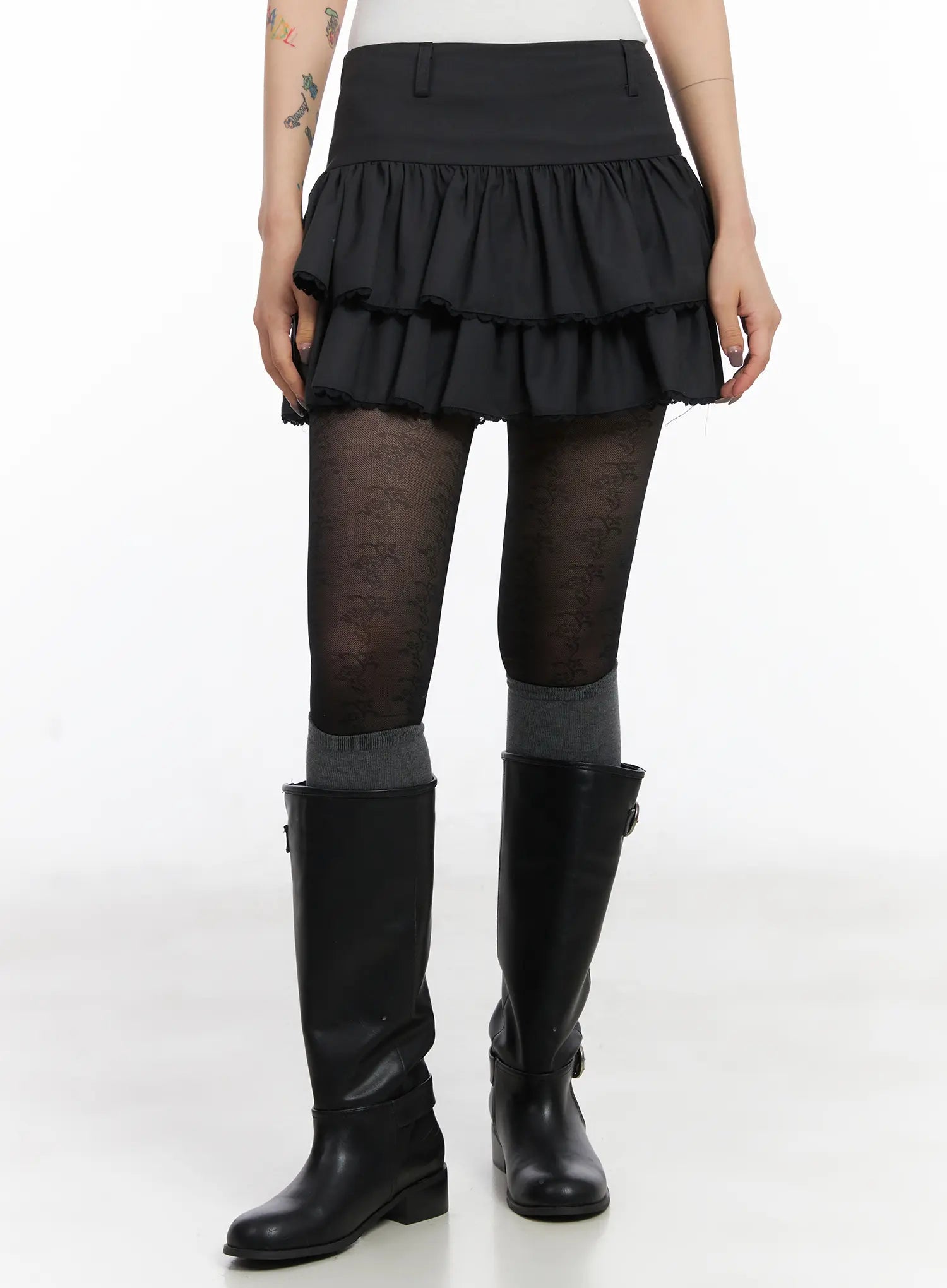 tiered-lace-ruffle-mini-skirt-cd505 / Dark gray