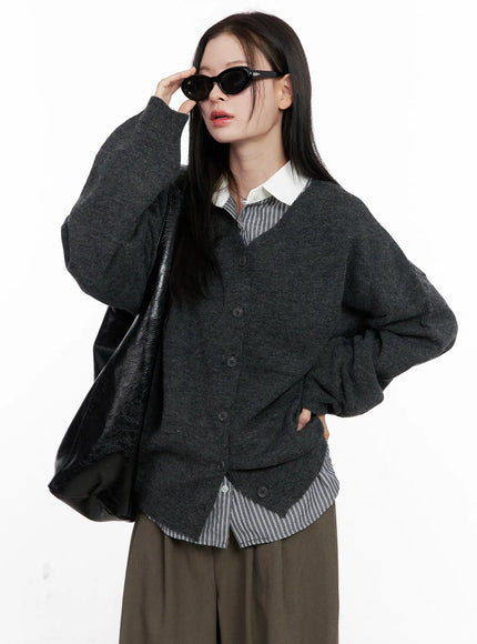 oversized-v-neck-cardigan-cn504 / Dark gray