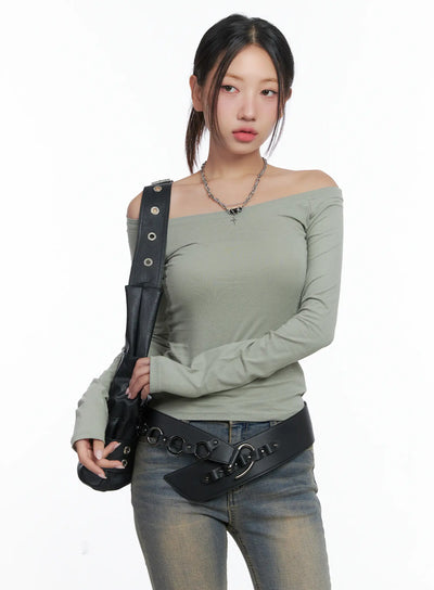 slim-fit-off-shoulder-long-sleeve-top-cs502 / Green