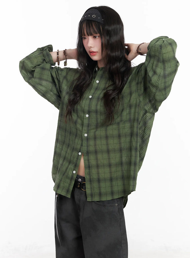 casual-plaid-button-up-shirt-cm526 / Dark green