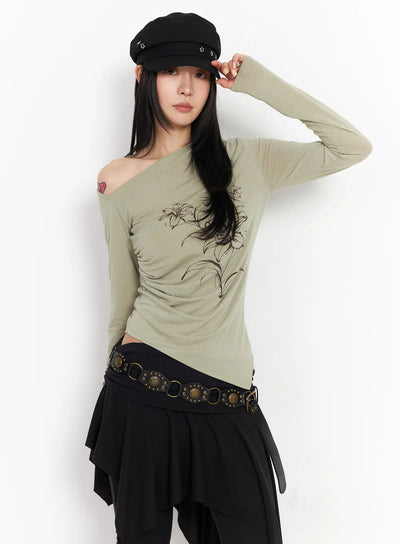 floral-off-shoulder-long-sleeve-top-cm516 / Mint