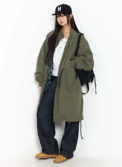 oversized-safari-casual-trench-coat-cf504 / Dark green