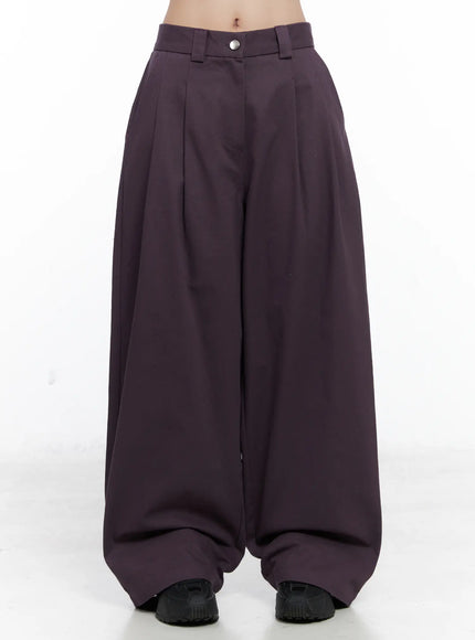 oversized-pintuck-wide-cotton-pants-cn514 / Dark purple