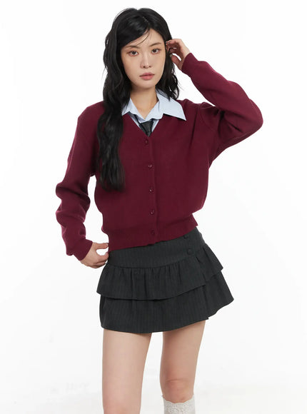 classic-v-neck-button-up-cardigan-cd502 / Dark red