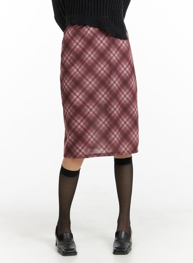 middle-waist-checkered-midi-skirt-cm413 / Dark red