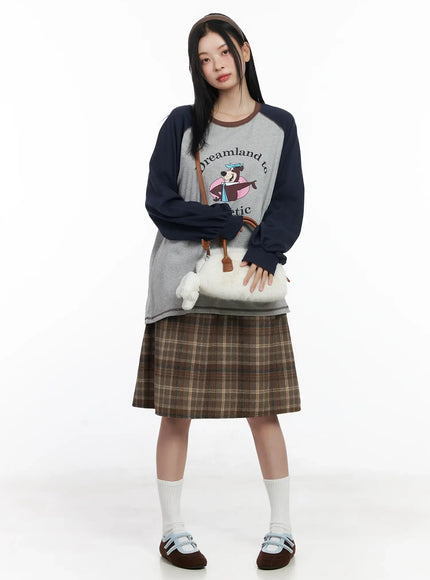 plaid-button-detail-flare-midi-skirt-cj520