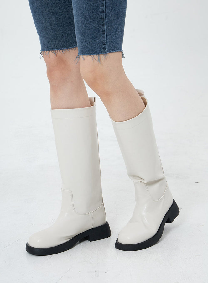 Basic Round Toe Wide Long Boots OS19