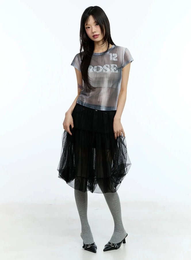 Tulle Asymmetric Midi Skirt IU525 - Acubi style | LEWKIN