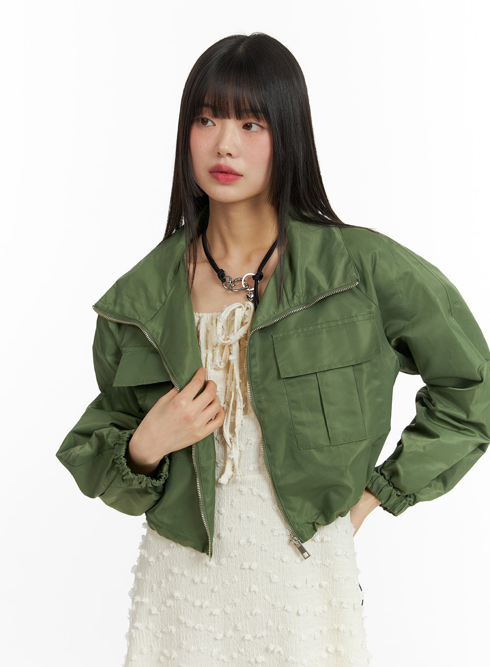 Crop Utility Jacket Green