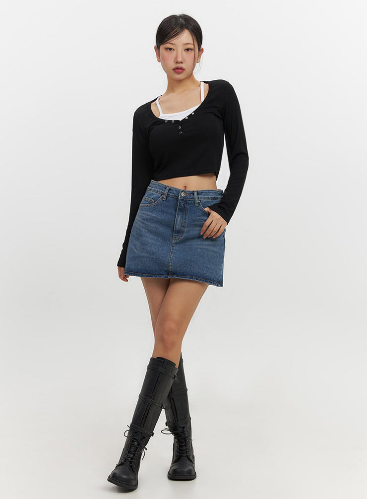 Classic Denim Washed Mini Skort IF510