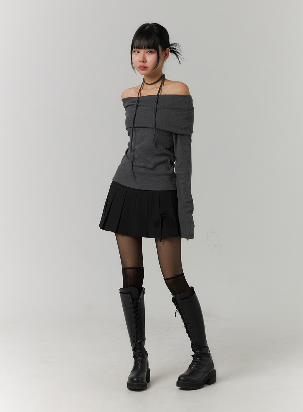 Black Mid Rise Pleated Mini Skirt|217294601-Black