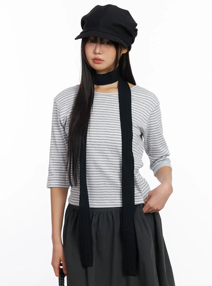 striped-three-quarter-sleeve-shirt-cf506-1 / Gray