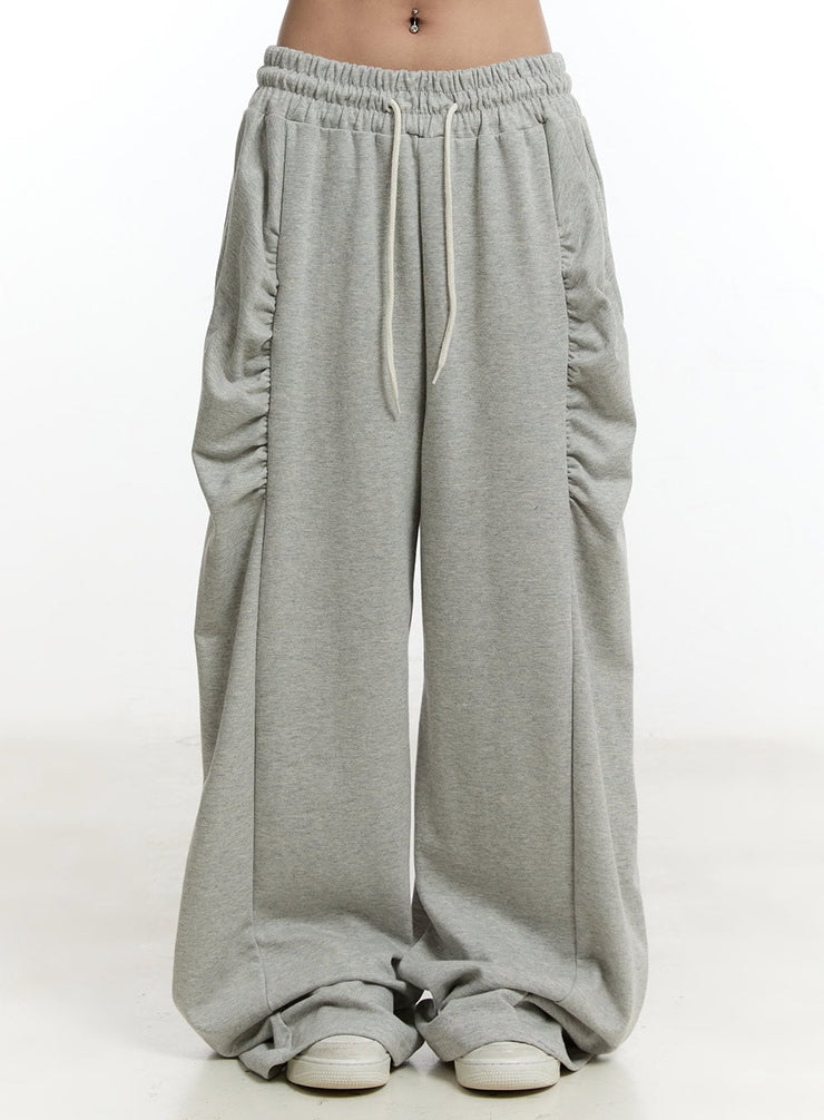 shirred-wide-fit-sweatpants-cy506 / Gray