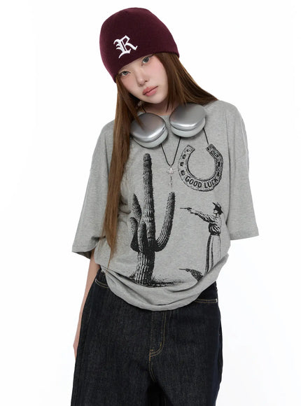 oversized-western-print-tee-ca521 / Gray