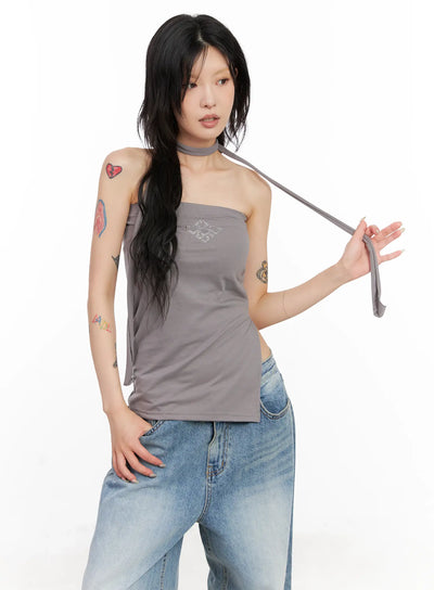 studded-tube-top-scarf-set-cl528 / Gray