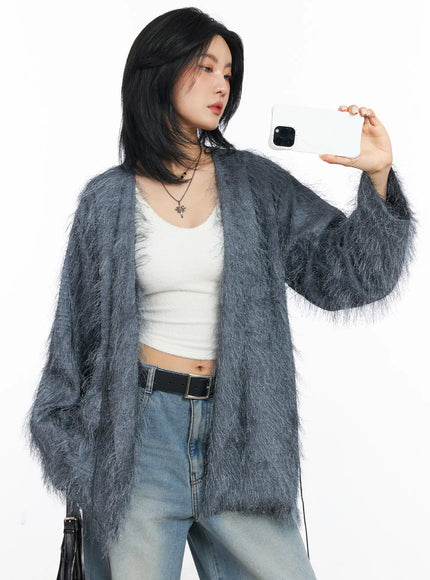oversized-fuzzy-knit-cardigan-cj523 / Gray