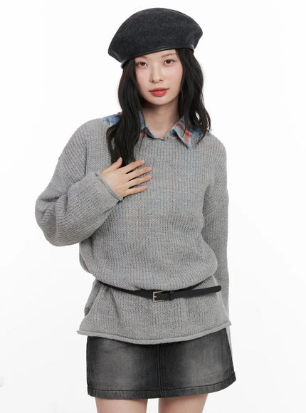 oversized-boat-neck-knit-sweater-cn504 / Gray