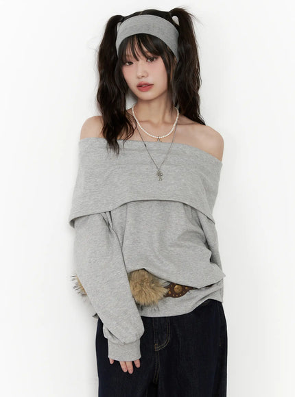 casual-oversized-off-shoulder-sweatshirt-cn510 / Gray