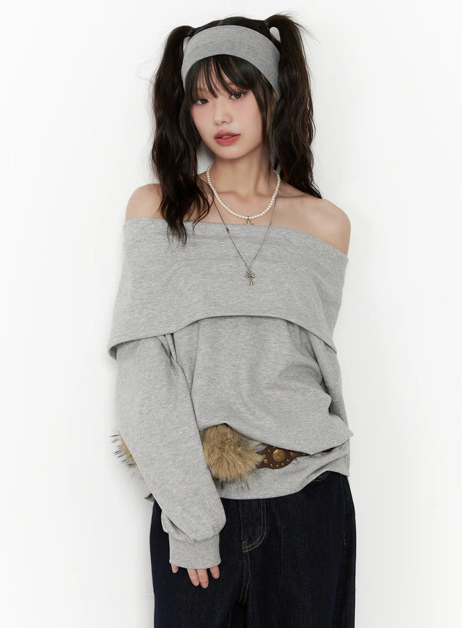 casual-oversized-off-shoulder-sweatshirt-cn510 / Gray
