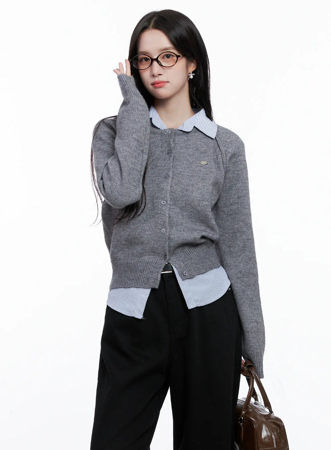 button-up-crewneck-cardigan-cs523 / Gray
