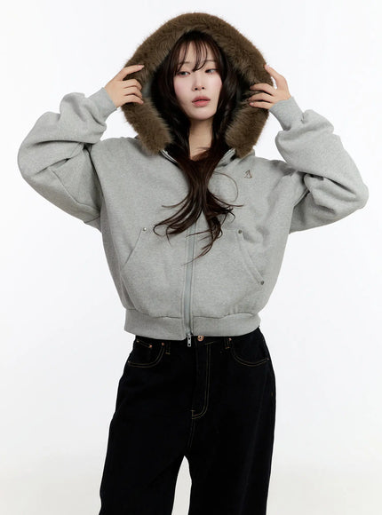 cozy-oversized-faux-fur-hoodie-cn524 / Gray