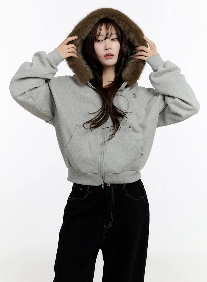 cozy-oversized-faux-fur-hoodie-cn524 / Gray