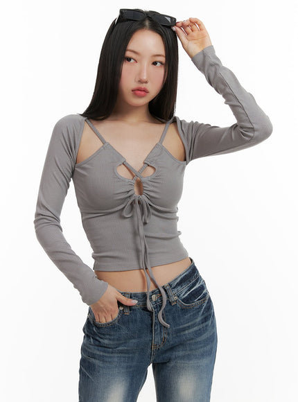 x-strap-cut-out-crop-top-cy403 / Gray