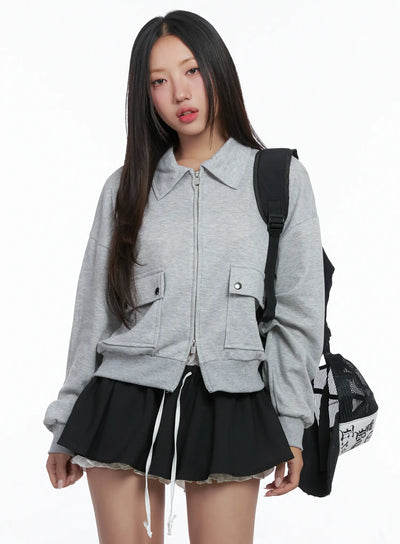 collared-pocket-zip-up-jacket / Gray