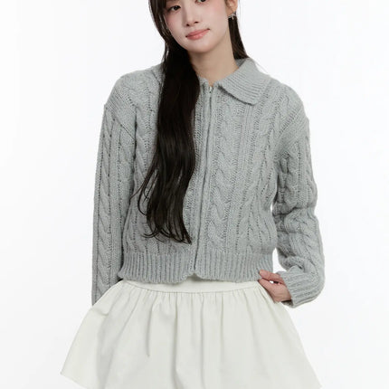 cable-knit-zip-up-jacket-cm510 / Gray