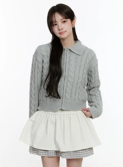 cable-knit-zip-up-jacket-cm510 / Gray